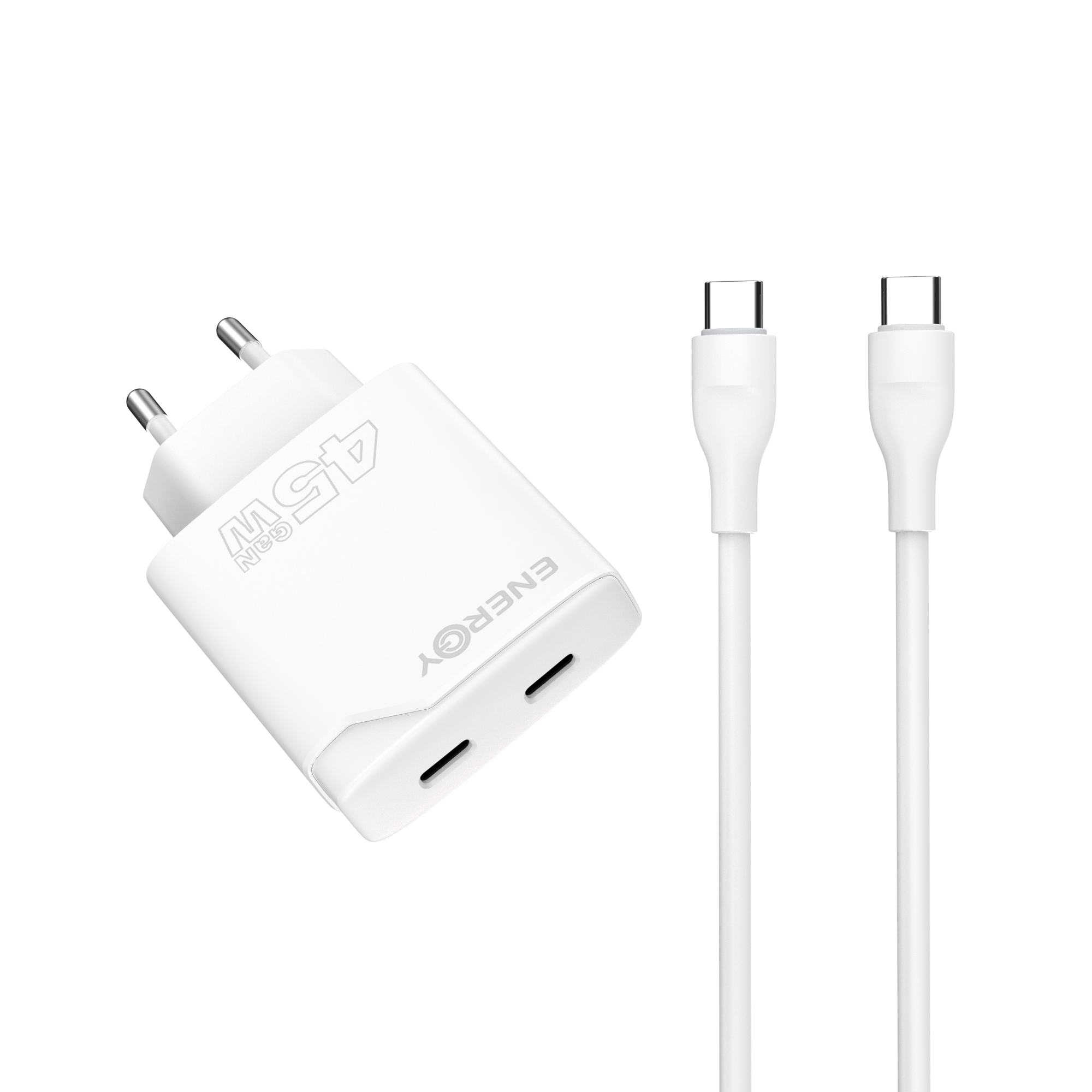 1790758818_Image_20251208150230.jpg מטען בית ENERGY GaN PD45WC2 + כבל C to C 1.2M White – תמונה 1